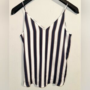 Express Striped V-Neck Cami Top Navy Blue and White